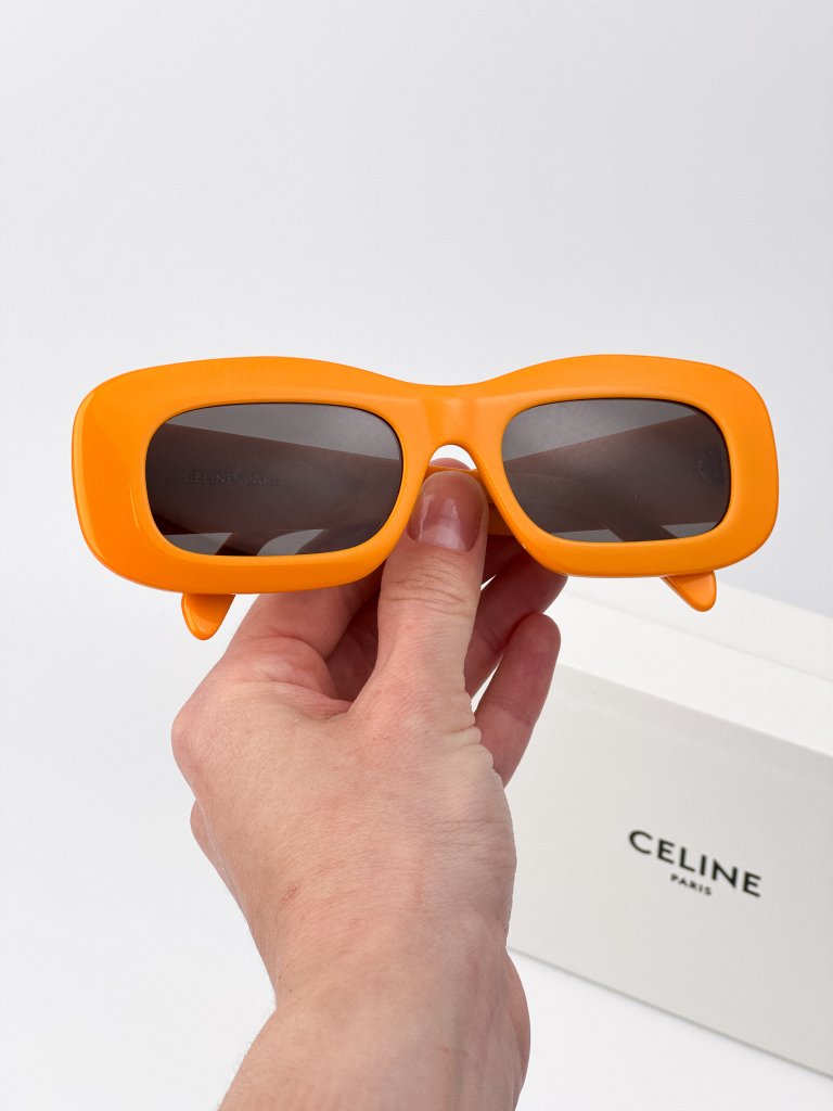 Celine Cl40294i 42a “3 Dots” Rectangle Sunglasses Glossy Orange / Grey